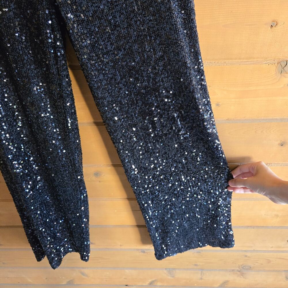 Cable & Gauge Pant Sequin Black Stretchy Pull On Holiday NYE Glam Bottom Trouser - Picture 5 of 6